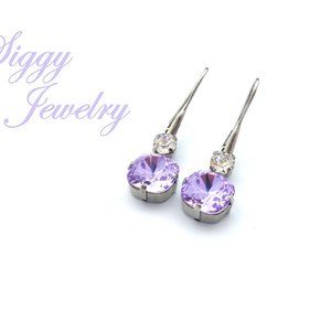 Swarovski Crystal Violet and Clear Dangle Earrings